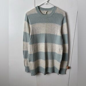 Gap Lambswool Pale Green and Gray Striped Sweater